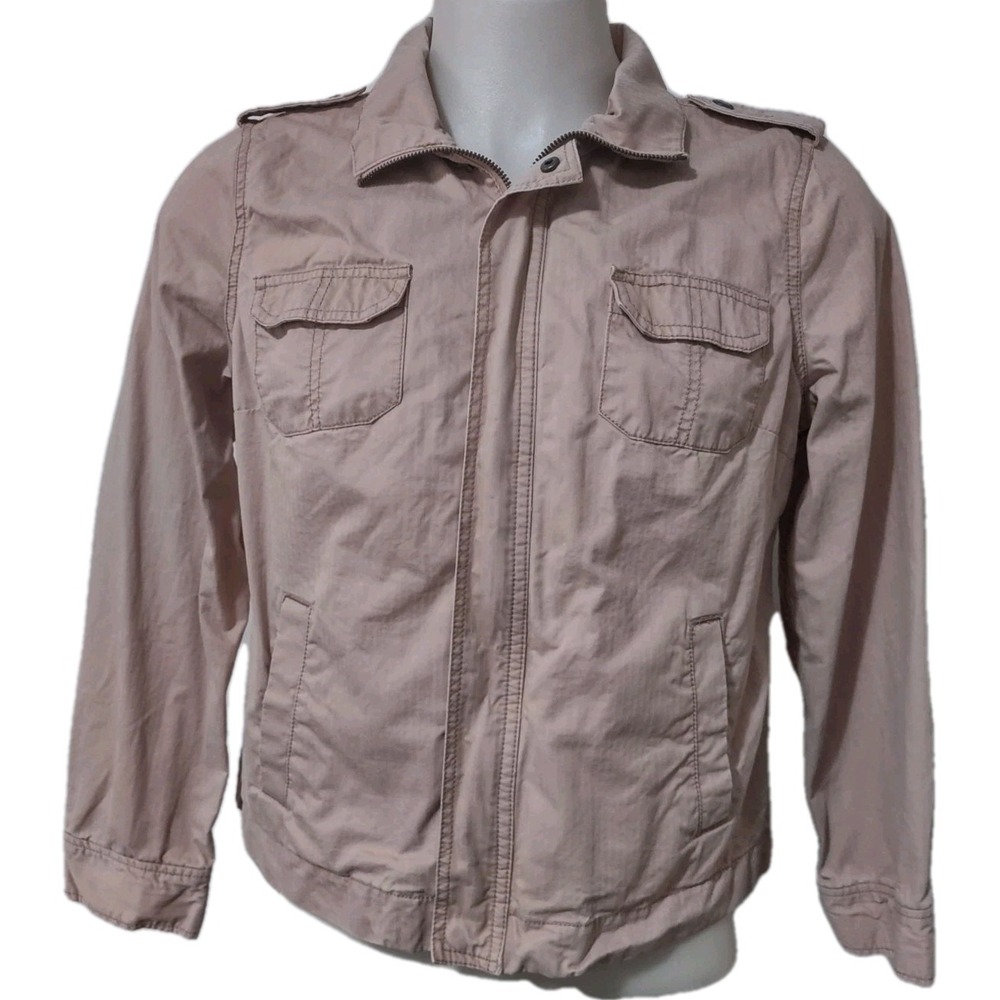 Ruff Hewn RH Women's Size L Utility Military Jacket Pink Pockets Full Zip Collar
